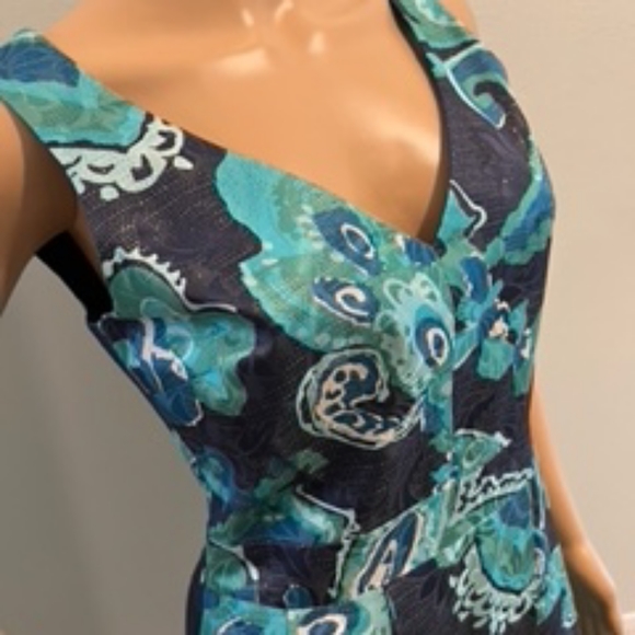 Tory Burch Black, Blue & Teal Sleeveless Silk Blend Fit & Flare Dress Si… - Picture 4 of 16